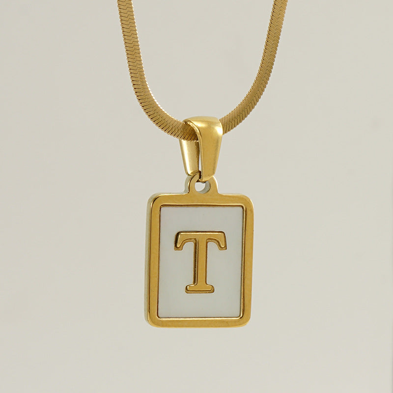 Fashion Letter Titanium Steel Plating Inlay Shell Pendant Necklace