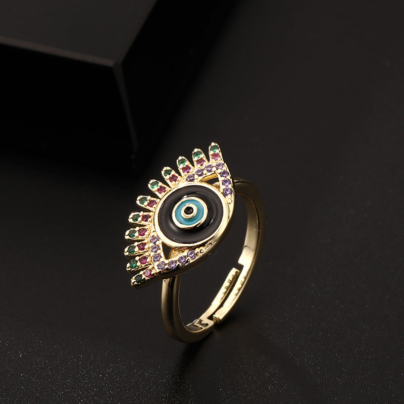 Fashion Eye Copper Gold Plated Zircon Open Ring