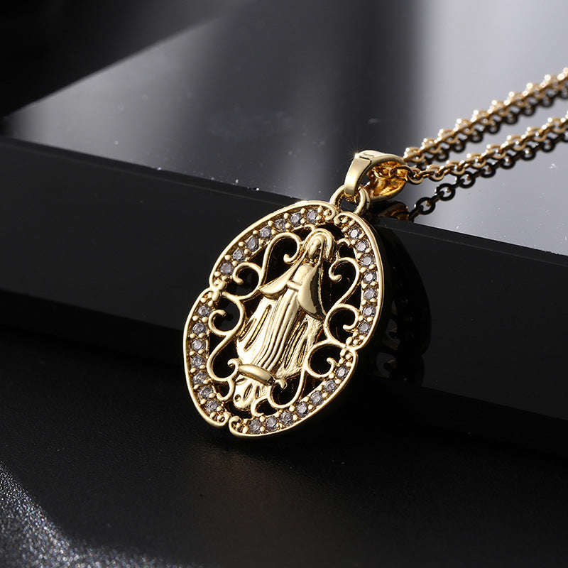 Fashion Portrait Copper Inlay Zircon Pendant Necklace 1 Piece