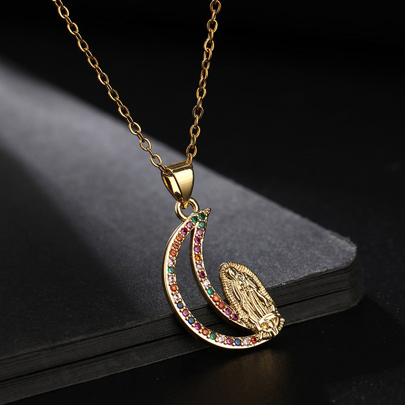 Fashion Portrait Copper Inlay Zircon Pendant Necklace 1 Piece