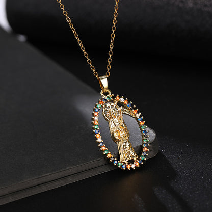 Fashion Portrait Copper Inlay Zircon Pendant Necklace 1 Piece