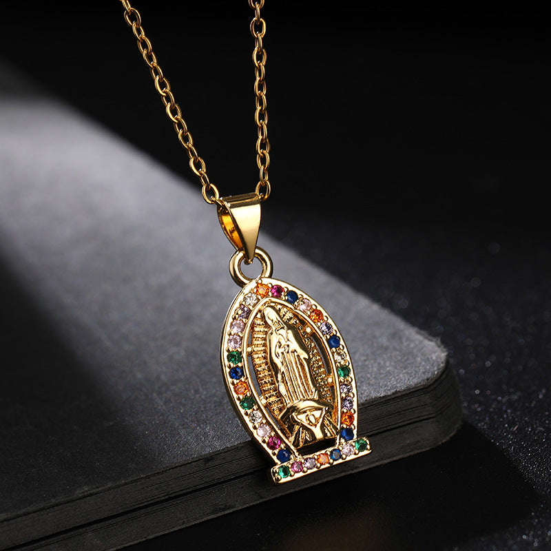 Fashion Portrait Copper Inlay Zircon Pendant Necklace 1 Piece