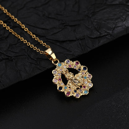 Fashion Portrait Copper Inlay Zircon Pendant Necklace 1 Piece