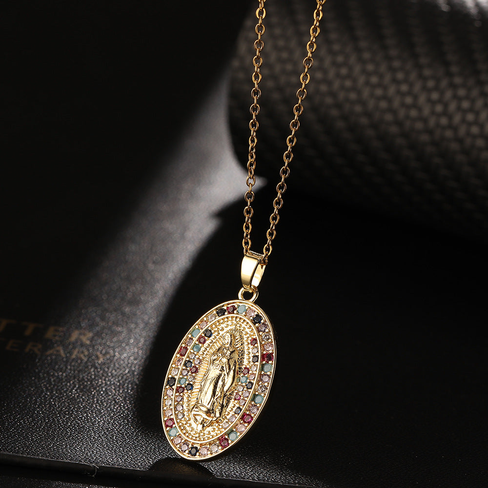 Fashion Portrait Copper Inlay Zircon Pendant Necklace 1 Piece