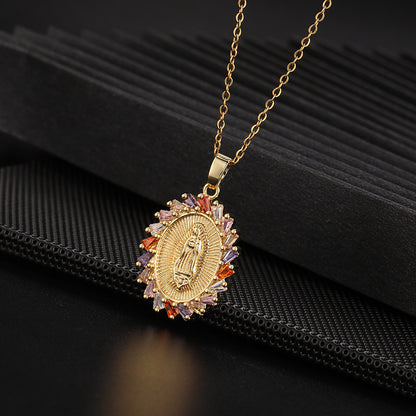 Fashion Portrait Copper Inlay Zircon Pendant Necklace 1 Piece