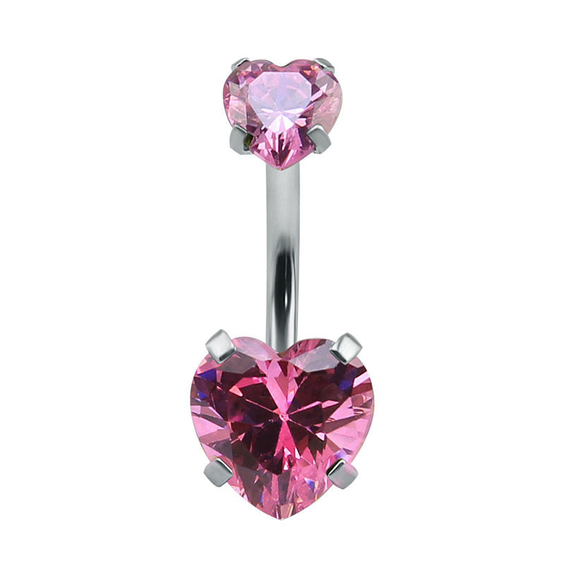 Fashion Heart Shape Stainless Steel Inlaid Zircon Belly Ring 1 Piece