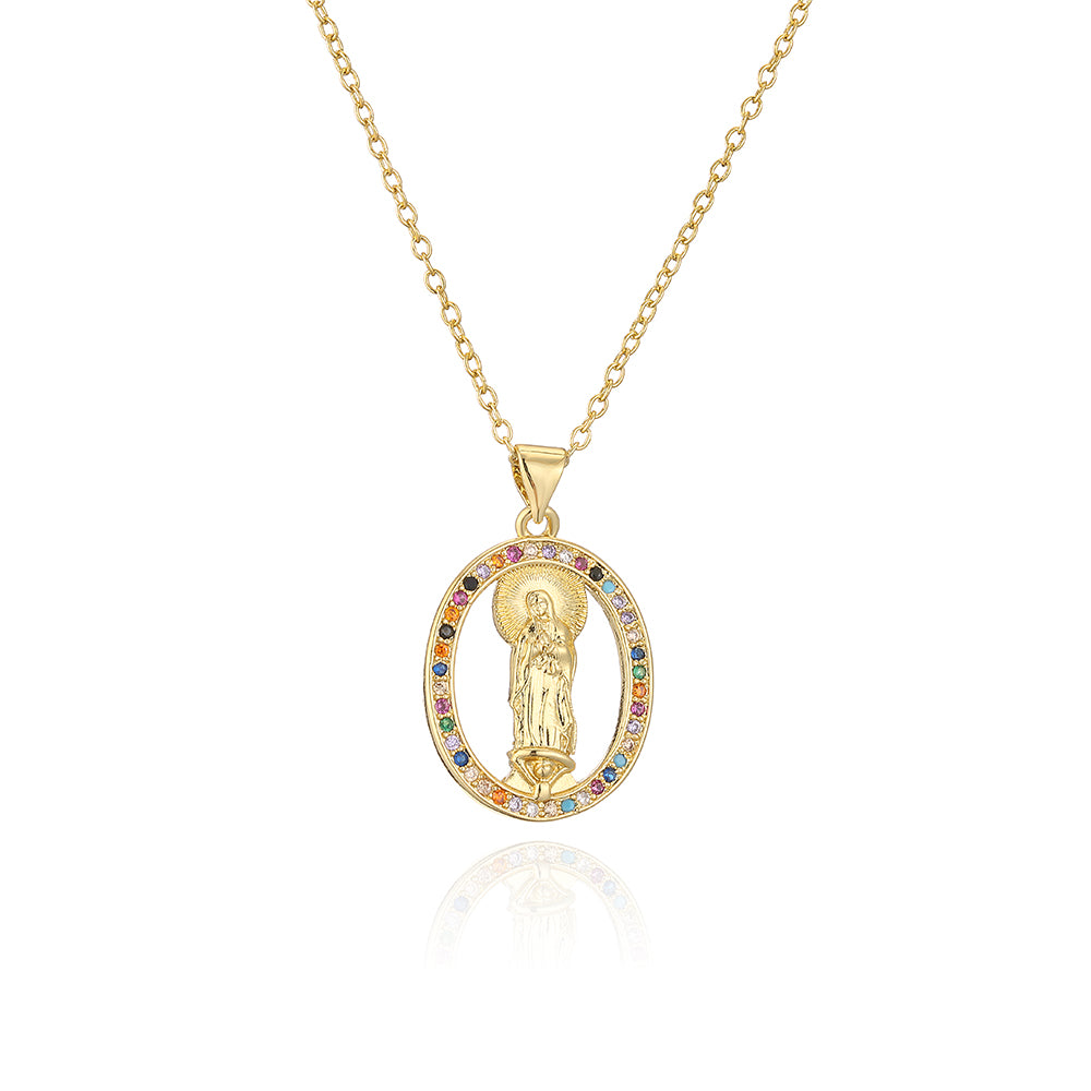 Fashion Portrait Geometric Copper Gold Plated Zircon Pendant Necklace 1 Piece