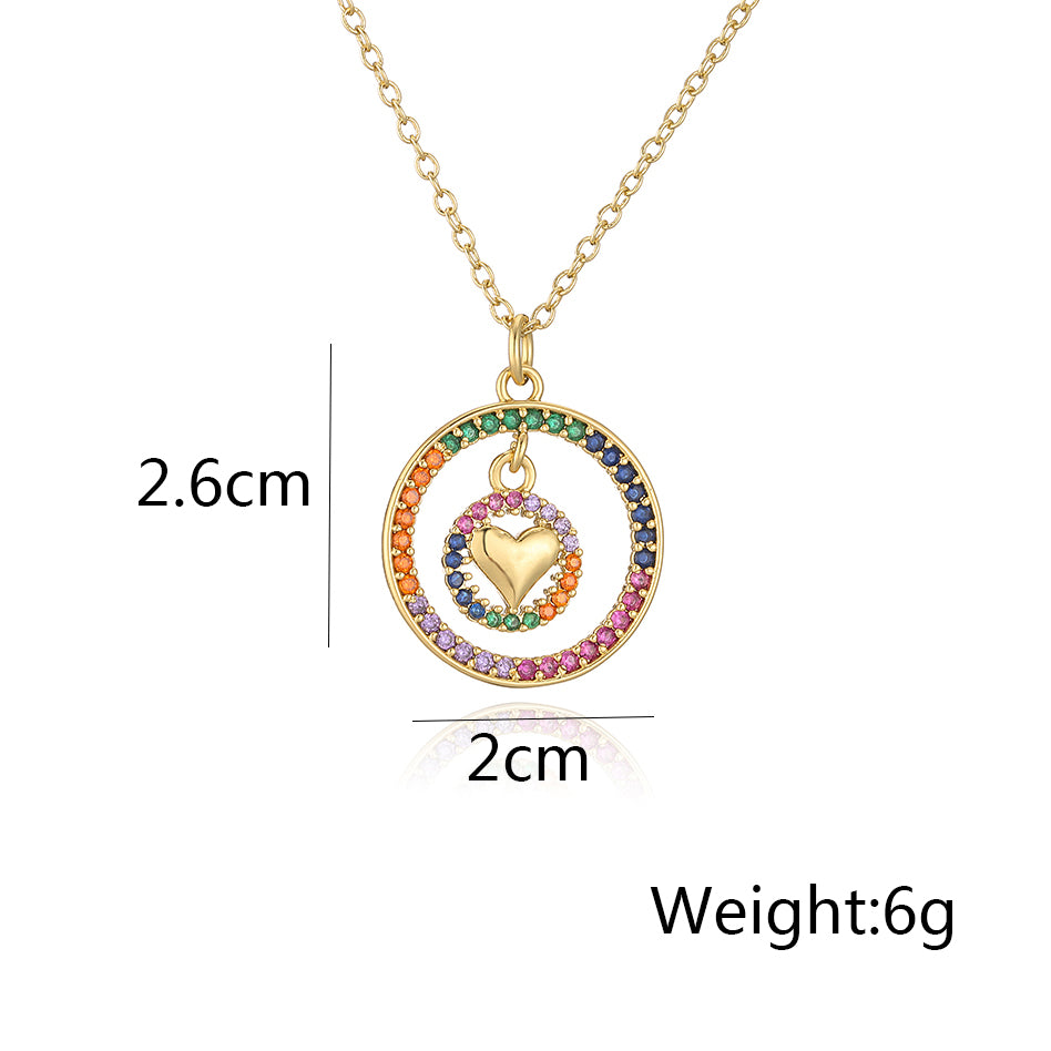 Fashion Cross Heart Shape Crown Copper Gold Plated Zircon Pendant Necklace 1 Piece