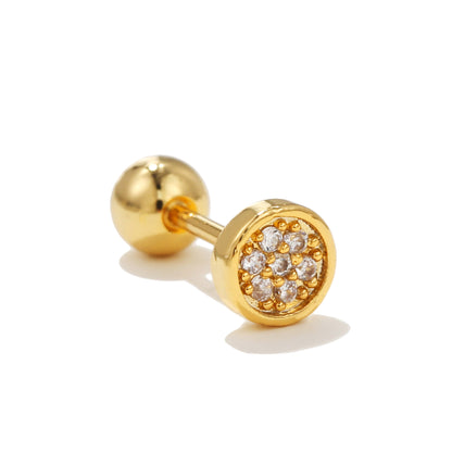 Glam Geometric Brass Inlay Zircon Ear Studs 1 Piece