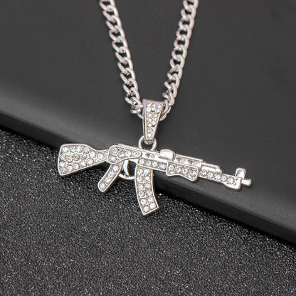 Fashion Pistol Alloy Plating Inlay Rhinestones Unisex Pendant Necklace 1 Piece