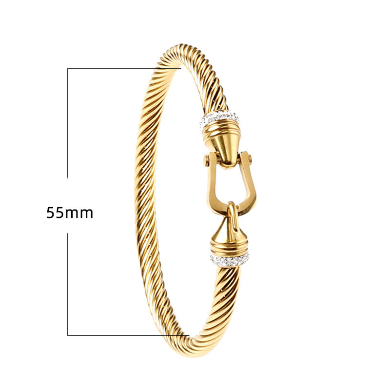 Fashion Geometric Titanium Steel Plating Artificial Diamond Bangle