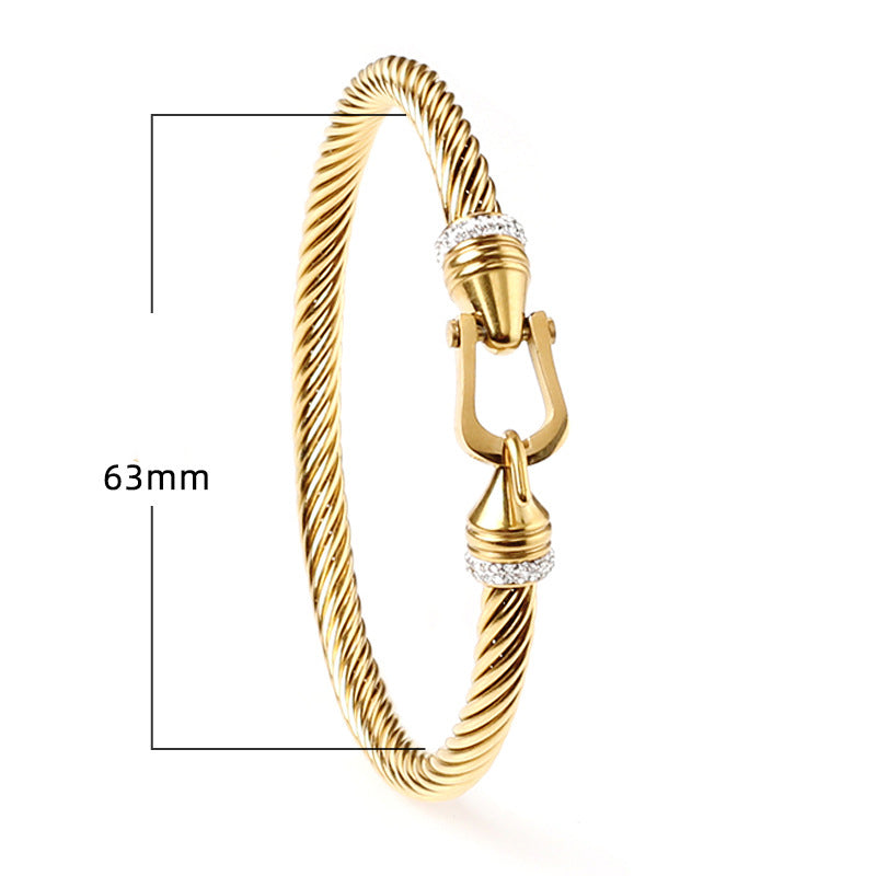 Fashion Geometric Titanium Steel Plating Artificial Diamond Bangle