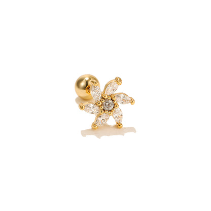 Fashion Flower Brass Plating Zircon Ear Studs 1 Piece