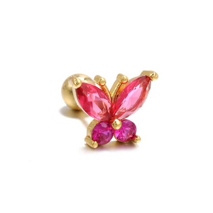 Fashion Flower Brass Plating Zircon Ear Studs 1 Piece