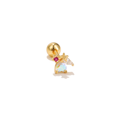 Fashion Flower Brass Plating Zircon Ear Studs 1 Piece