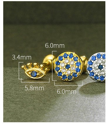 Simple Style Devil's Eye Silver Plating Inlay Zircon Ear Studs 1 Pair