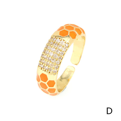 Fashion Geometric Copper Gold Plated Zircon Open Ring 1 Piece