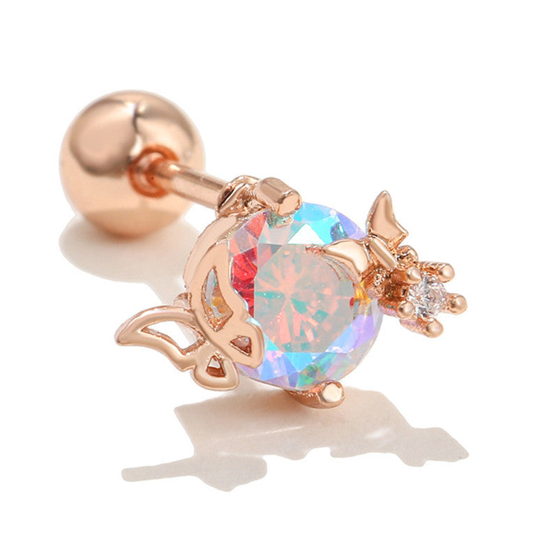 Fashion Butterfly Copper Inlay Zircon Ear Studs 1 Piece