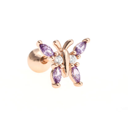 Glam Butterfly Brass Inlay Zircon Ear Studs 1 Piece