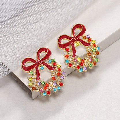 Fashion Wreath Alloy Enamel Plating Inlay Rhinestones Women's Ear Studs 1 Pair