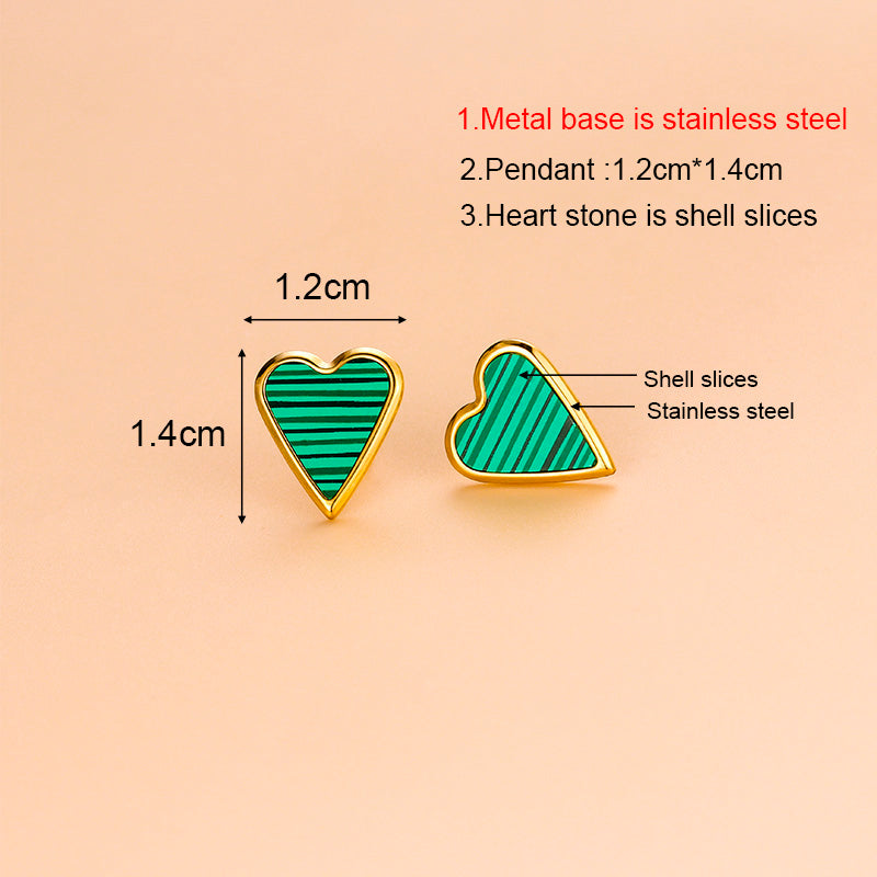 Wholesale Fashion Heart Shape Stainless Steel Gold Plated Shell Earrings Necklace