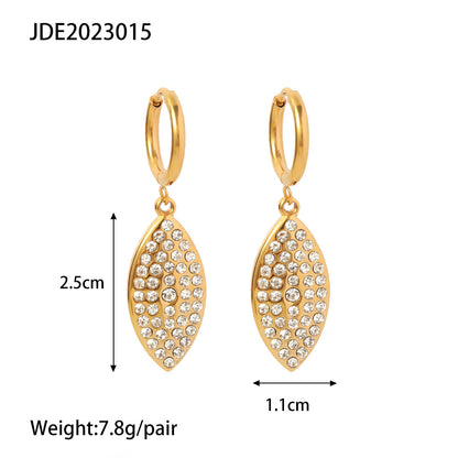 1 Pair Fashion Leaves Gold Plated 304 Stainless Steel Artificial Diamond Earrings