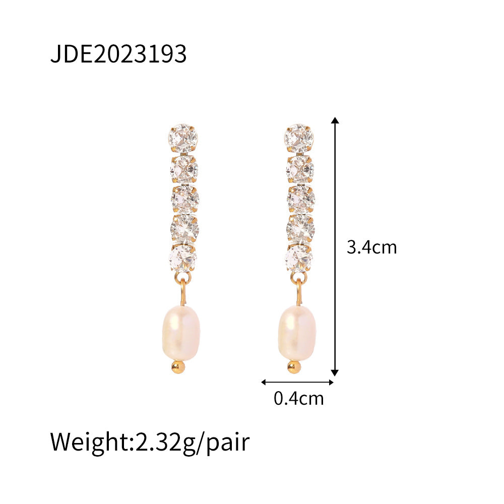 1 Pair Fashion Geometric Stainless Steel Asymmetrical Plating Freshwater Pearl Earrings