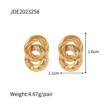 Vintage Style Geometric Stainless Steel Gold Plated Zircon Earrings 1 Pair