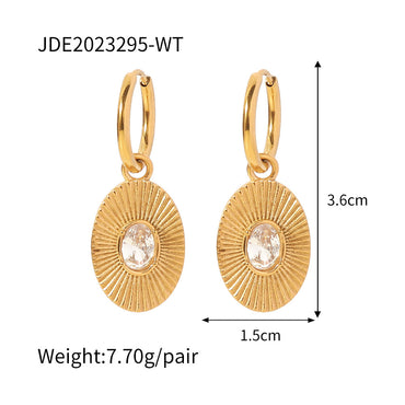 1 Pair Vintage Style Round Inlay Stainless Steel Zircon Earrings