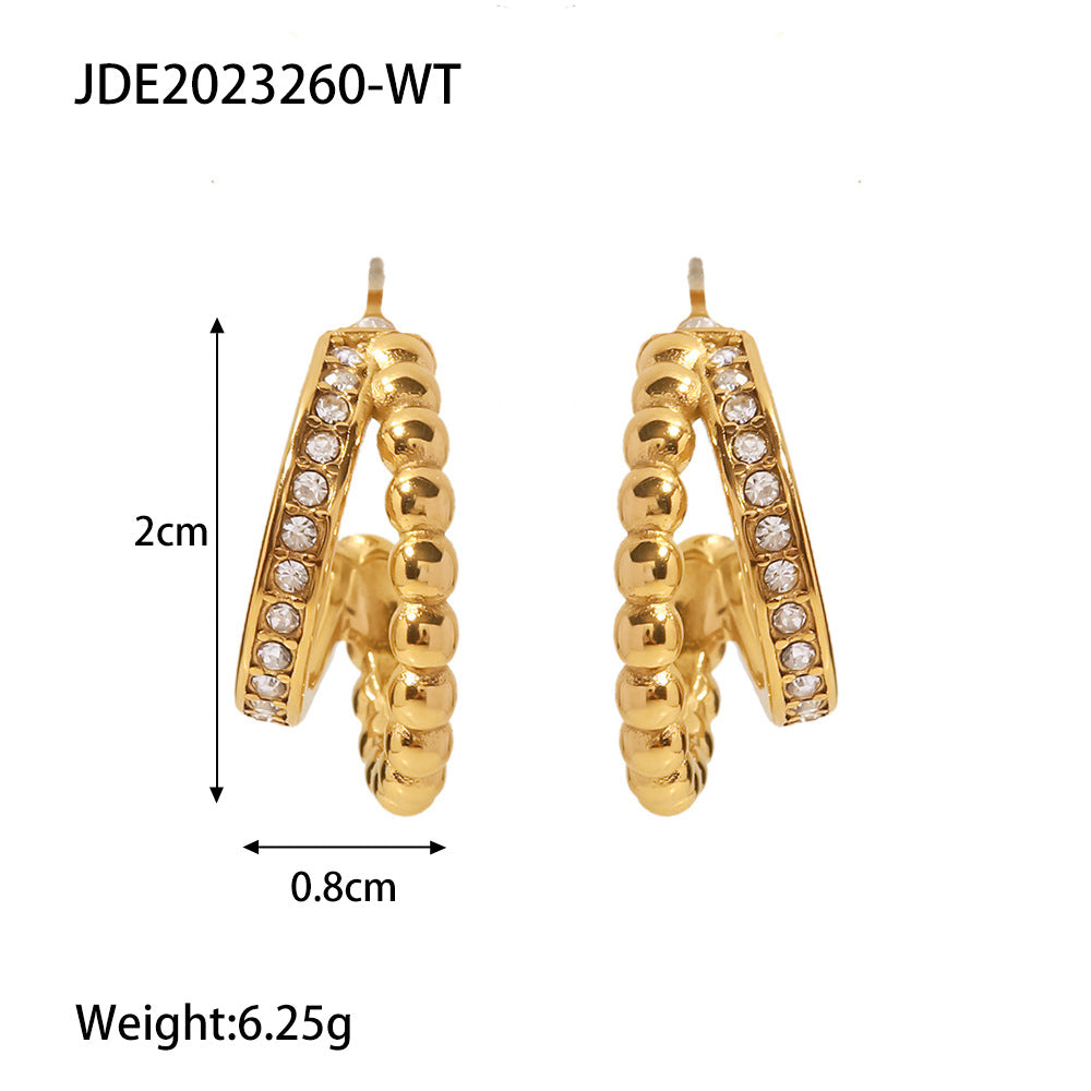 1 Pair Fashion Geometric Gold Plated Stainless Steel Artificial Diamond Gold Plated Earrings