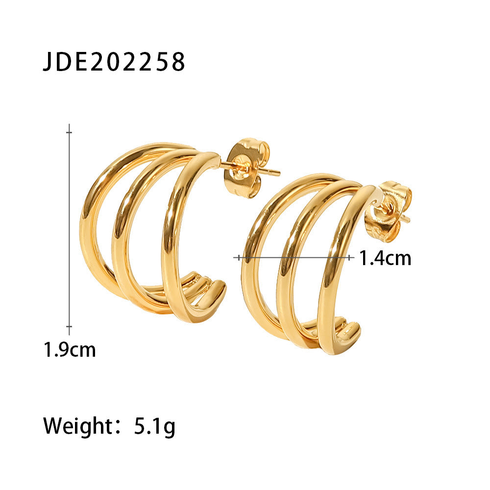 1 Pair Fashion Geometric Gold Plated Stainless Steel Artificial Diamond Gold Plated Earrings