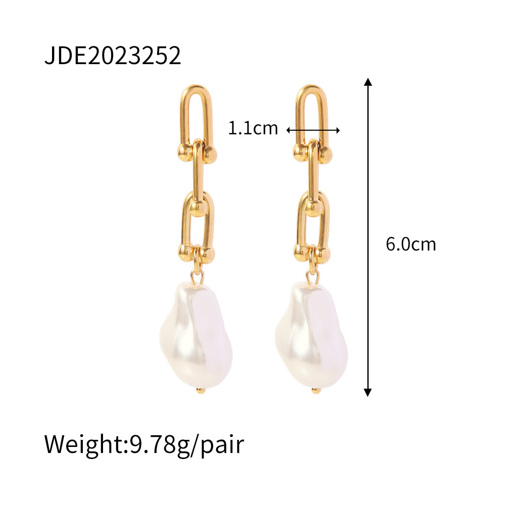 Fashion Geometric Stainless Steel Gold Plated Pearl Drop Earrings 1 Pair