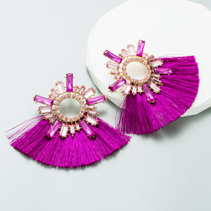 Ethnic Style Sector Alloy Tassel Rhinestones Women's Earrings 1 Pair