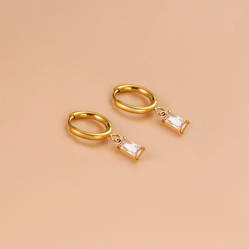 1 Pair Simple Style Geometric Rectangle Gold Plated Stainless Steel Zircon Gold Plated Earrings