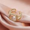 Creative Fashion Letter Pearl Multi-layerchain Stitching Stars Copper Ring