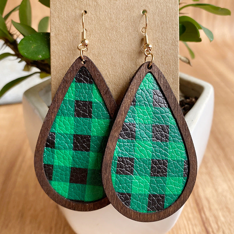 Ethnic Style Plaid Snowman Pu Leather Women's Drop Earrings 1 Pair