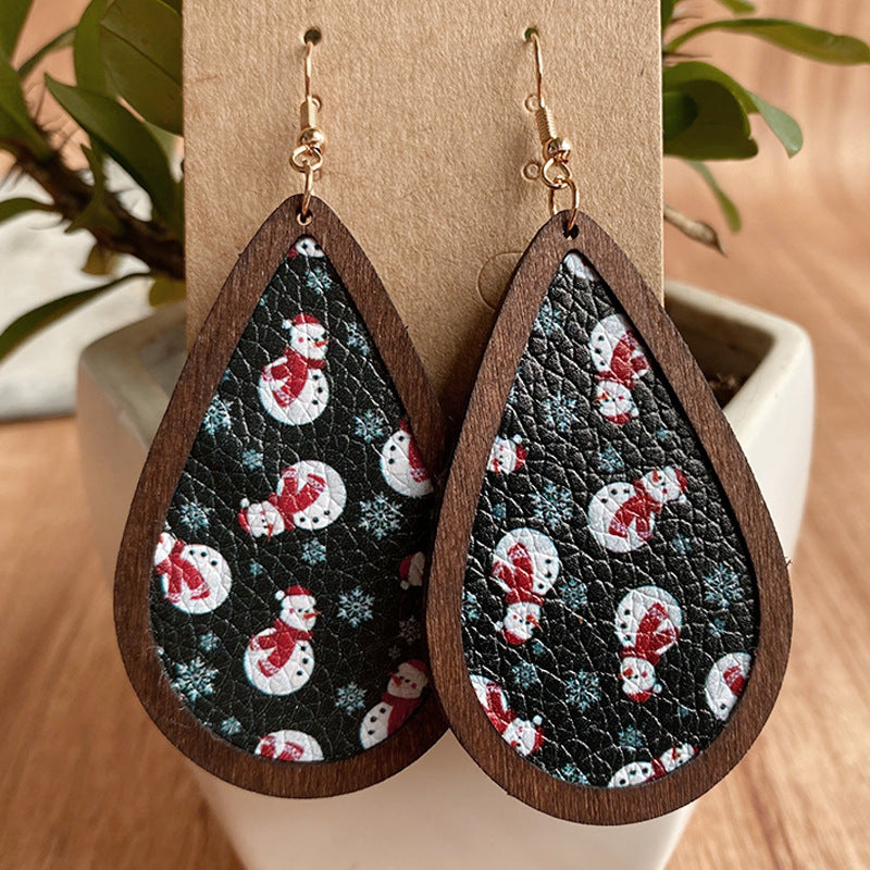 Ethnic Style Plaid Snowman Pu Leather Women's Drop Earrings 1 Pair