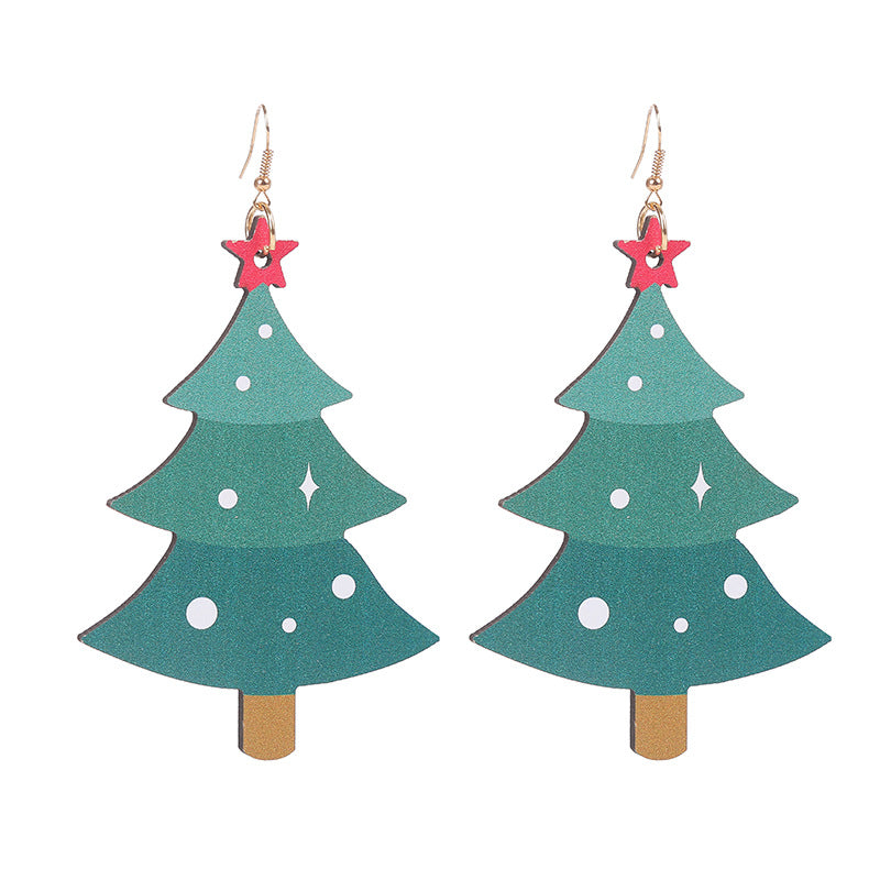 Fashion Santa Claus Gingerbread Bell Wood Printing Women's Drop Earrings 1 Pair