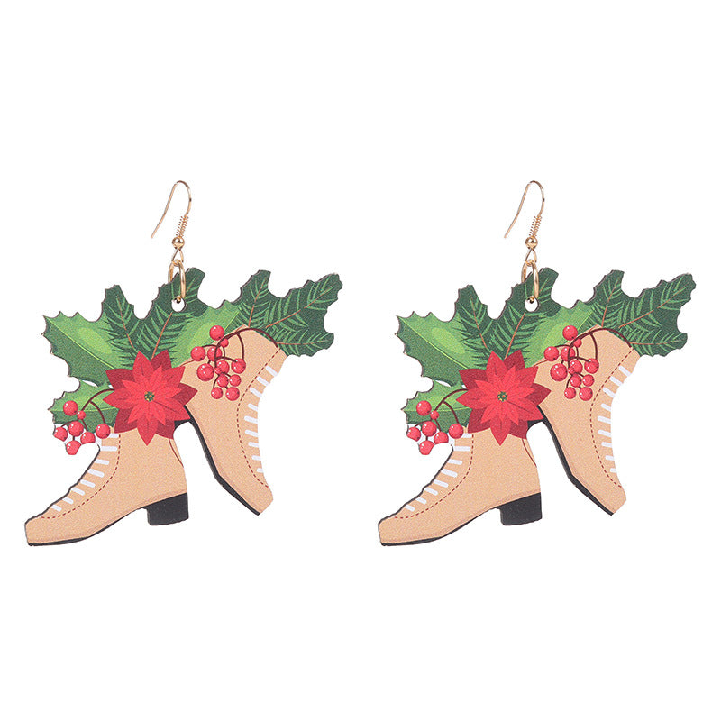 Fashion Santa Claus Gingerbread Bell Wood Printing Women's Drop Earrings 1 Pair