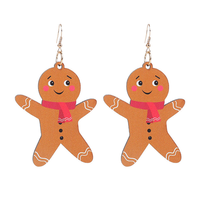 Fashion Santa Claus Gingerbread Bell Wood Printing Women's Drop Earrings 1 Pair