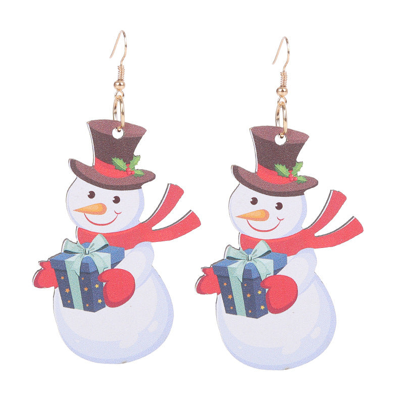 Fashion Santa Claus Gingerbread Bell Wood Printing Women's Drop Earrings 1 Pair