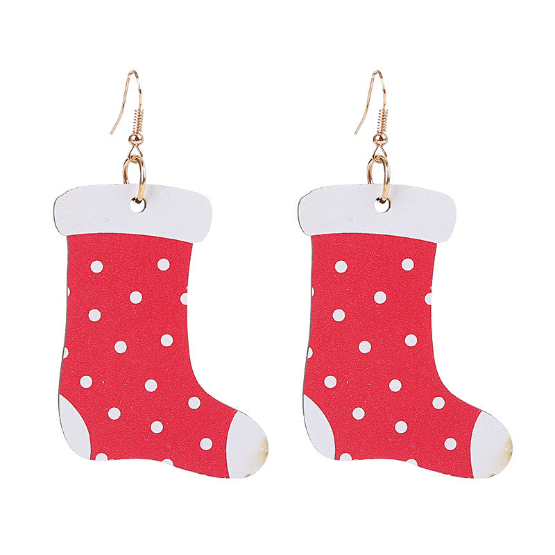 Fashion Santa Claus Gingerbread Bell Wood Printing Women's Drop Earrings 1 Pair