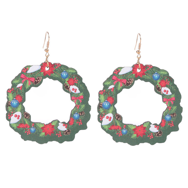 Fashion Santa Claus Gingerbread Bell Wood Printing Women's Drop Earrings 1 Pair