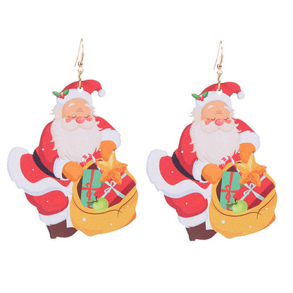 Fashion Santa Claus Gingerbread Bell Wood Printing Women's Drop Earrings 1 Pair