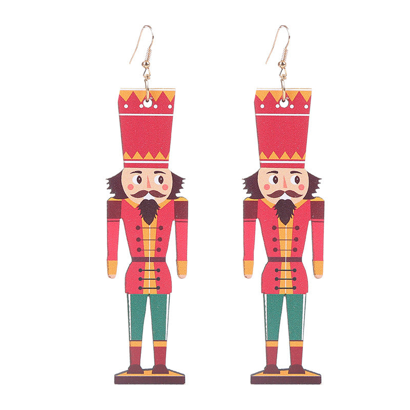 Fashion Santa Claus Gingerbread Bell Wood Printing Women's Drop Earrings 1 Pair