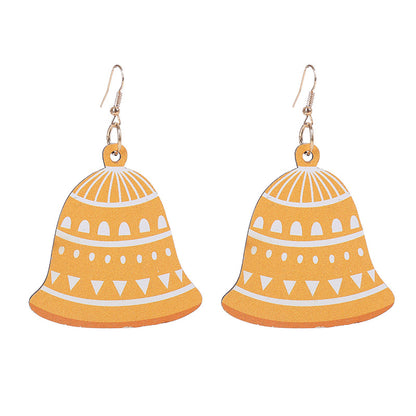 Fashion Santa Claus Gingerbread Bell Wood Printing Women's Drop Earrings 1 Pair