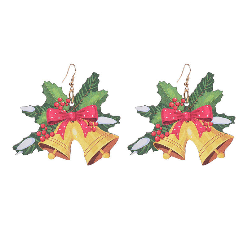 Fashion Santa Claus Gingerbread Bell Wood Printing Women's Drop Earrings 1 Pair