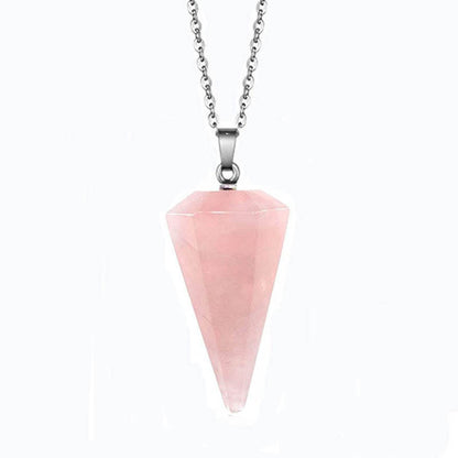 Fashion Hexagonal Cone Natural Crystal Stone Polishing Pendant Necklace 1 Piece