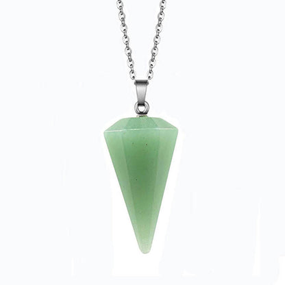 Fashion Hexagonal Cone Natural Crystal Stone Polishing Pendant Necklace 1 Piece