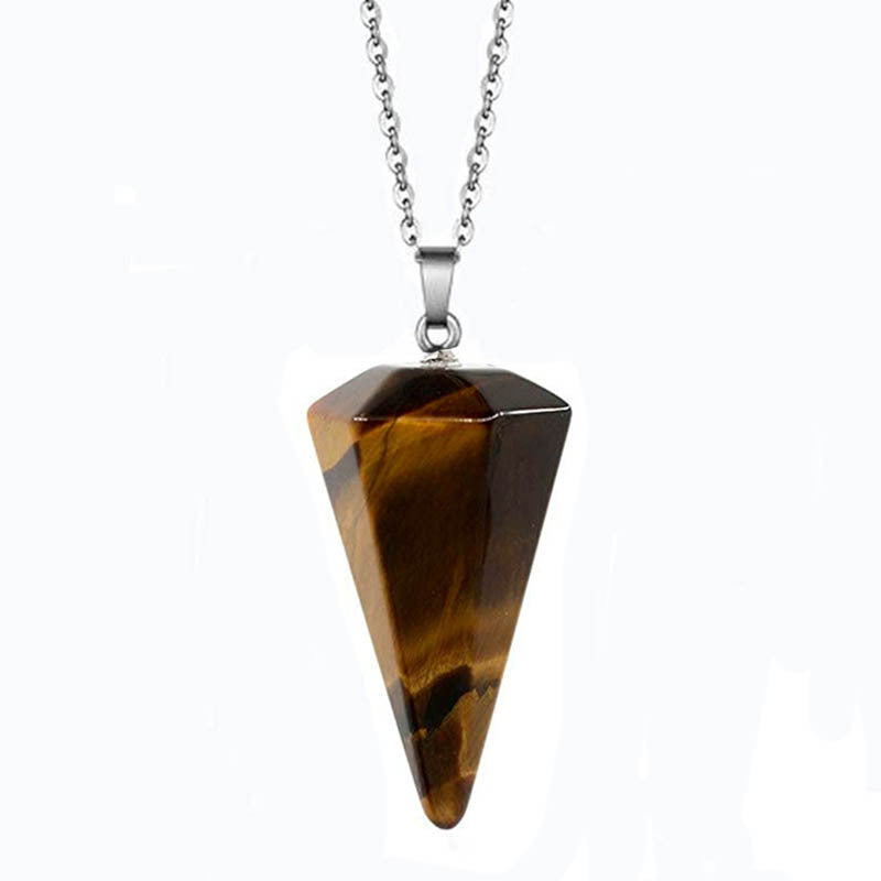 Fashion Hexagonal Cone Natural Crystal Stone Polishing Pendant Necklace 1 Piece